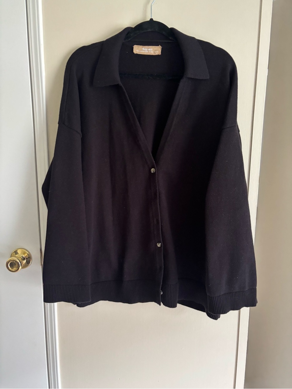 Free People Free-est Fine Knit Polo Buttondown Cardigan Wide Sleeve Sweater - XL